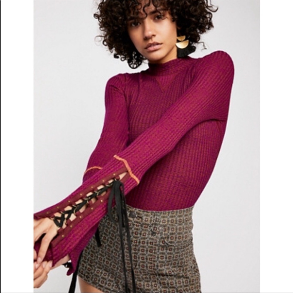 NWT😍Free People Burgundy Thermal Blouse - Picture 4 of 10